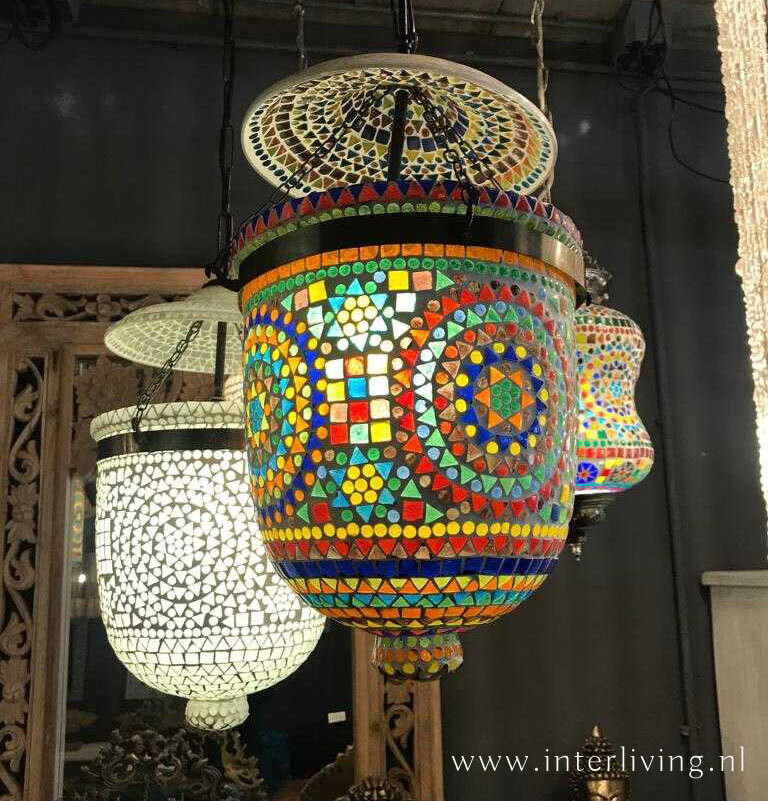hanglamp met deksel  - multi colour glasmozaiek