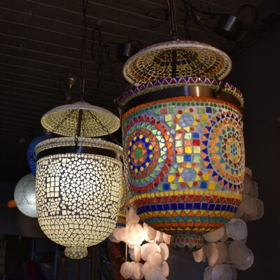 hanglamp met deksel  - multi colour glasmozaiek