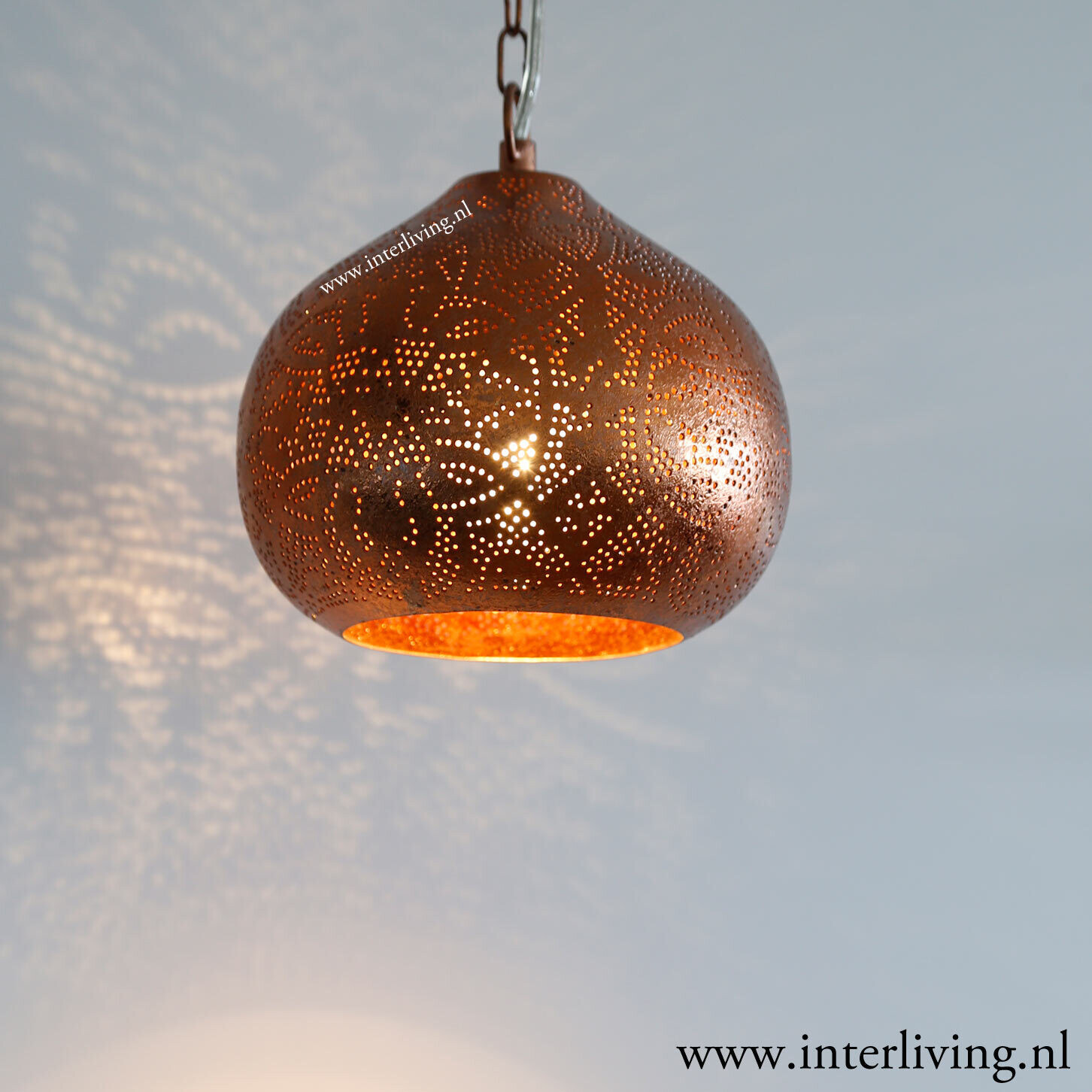 Hanglamp "Rayan" kleine pompoen filigrain-stijl metaal vintage koper look