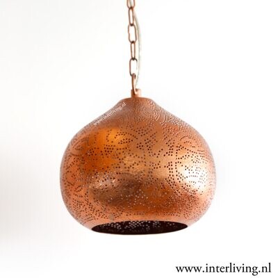 Hanglamp "Rayan" kleine pompoen filigrain-stijl metaal vintage koper look