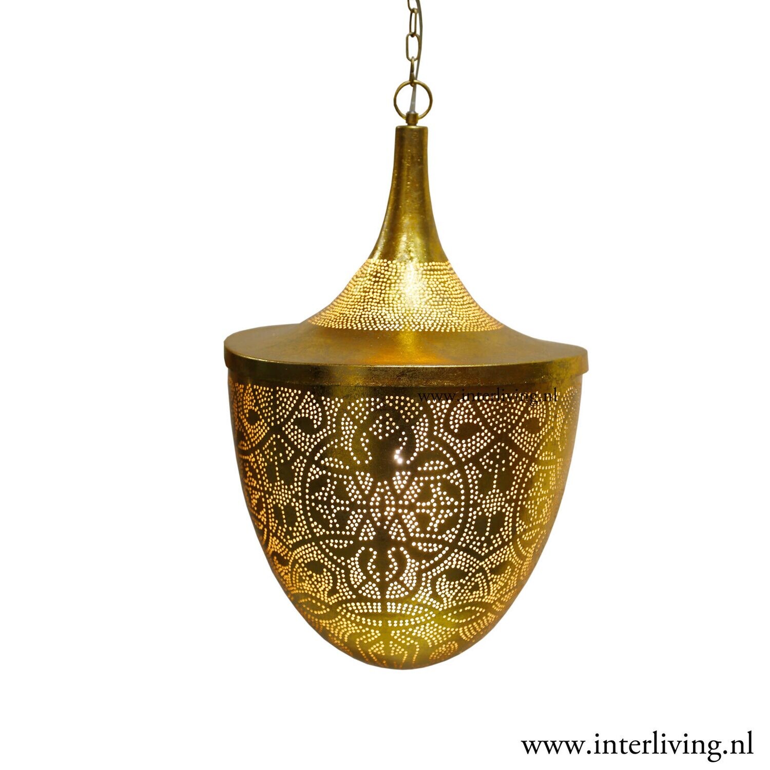 Hanglamp Marokkaans model &quot;Hayat&quot; in Arabische style van metaal in vintage oosterse filigrain goud look