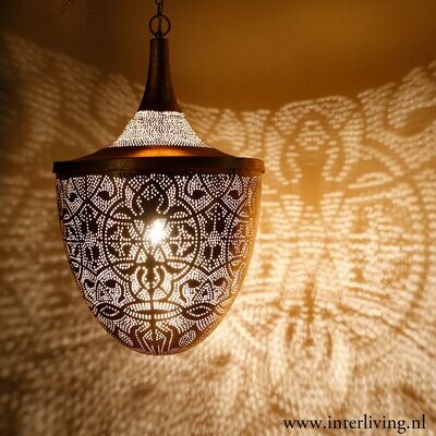 Hanglamp Marokkaans model "Hayat" in Arabische style van metaal in vintage oosterse filigrain koper look