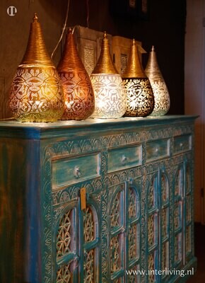 Boho Dressoir "aqua washed" mangohout met 8 deurtjes en 4 laden 175 x 100 x 40 cm