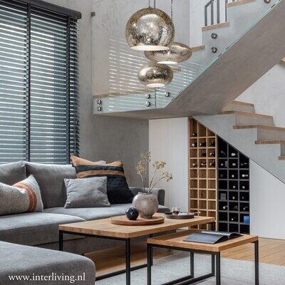 Hanglamp ufo vorm in filigrain-stijl vintage zilverlook finish met binnenkant zilverkleurig + set waxinehouders