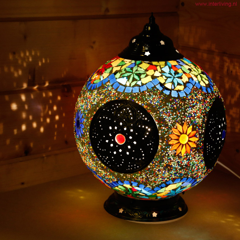 tafellamp bol Ø25 mozaïek, kralen & (iron) metaal  met Turkisch design multi colour