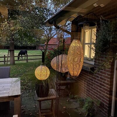 solar lampion met filigrain effect - buitenlamp - Long Oval 20 Paisley - Goud