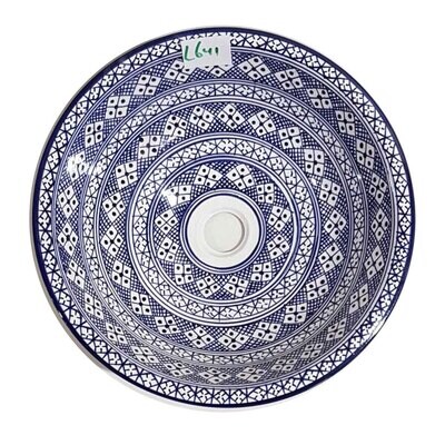 Marokkaanse waskom  met blauwe  tinten - L645 - aardewerk (opbouw) wasbak uit Fez - Ø 40 cm