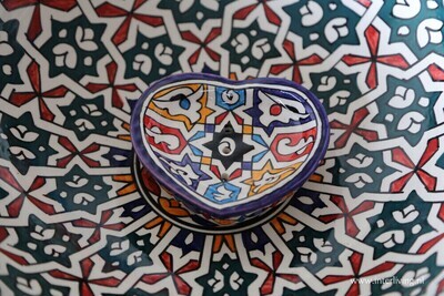 Marokkaanse waskom voor badkamer wastafel - kleurrijke patronen (nr M648) - aardewerk (opbouw) wasbak uit Fez - Ø 35 cm