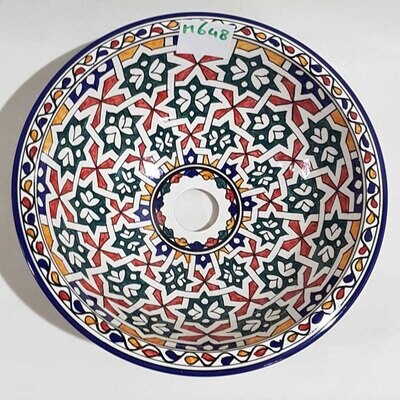 Marokkaanse waskom voor badkamer wastafel - kleurrijke patronen (nr M648) - aardewerk (opbouw) wasbak uit Fez - Ø 35 cm