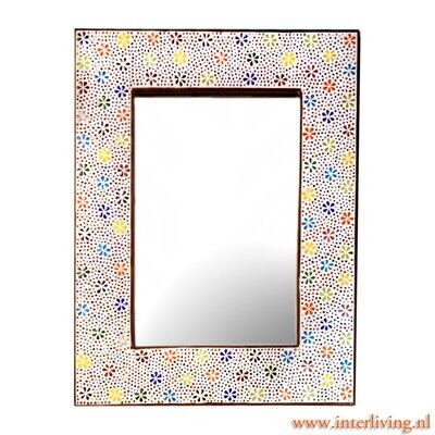 spiegel rechthoek van wit & kleurrijke Bohemian bloemen patroon kraaltjes -  flower design - 80 cm x 65 cm