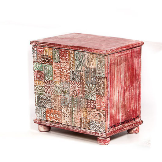 Indiaas (kabinet) kastje van mango hout - red washed - 75*75*45 cm (2 deurs)