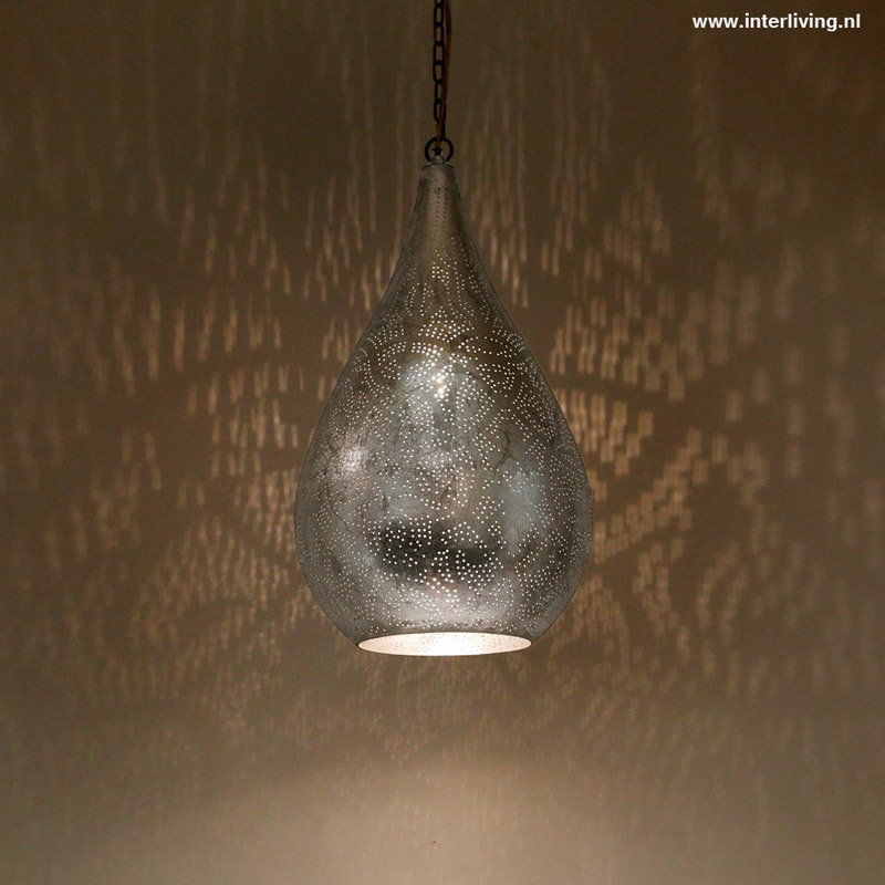 Hanglamp in druppel model filigrain-stijl van zilverkleurig metaal