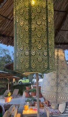 solar lampion met filigrain effect - buitenlamp - Cylinder 18 Fan - Licht Groen