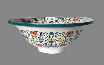 Marokkaanse waskom met gekleurde bloemen patronen  L400 - aardewerk (opbouw) wasbak uit Fez - Ø 40 cm