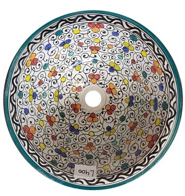 Marokkaanse waskom met gekleurde bloemen patronen  L400 - aardewerk (opbouw) wasbak uit Fez - Ø 40 cm