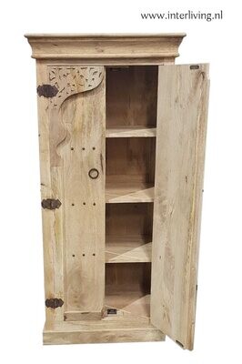 Marokkaanse stijl massief (mango) houten kast - met oosterse bogen en houtsnijwerk - naturel - laag model -150*70*40 cm uit India