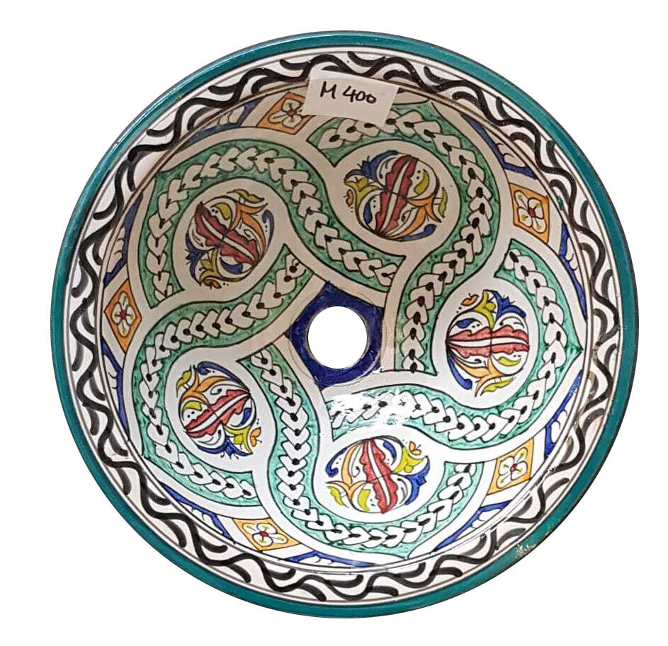 Marokkaanse waskom kleurrijk - aardewerk (opbouw) wasbak uit Fez - Ø 35 cm met gekleurde patronen