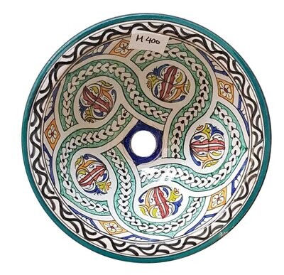 Marokkaanse waskom kleurrijk - aardewerk (opbouw) wasbak uit Fez - Ø 35 cm met gekleurde patronen