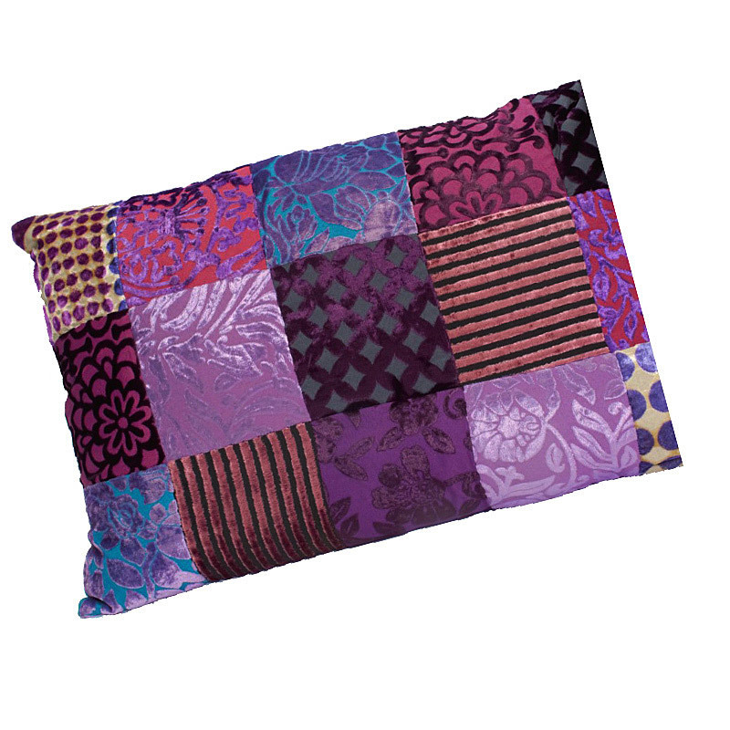 sierkussen rechthoekig in paars tinten - velvet patchwork - 40 * 60 cm
