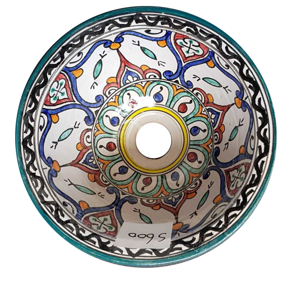 Marokkaanse waskom "S600"- aardewerk (opbouw) wasbak uit Fez - Ø 25 cm