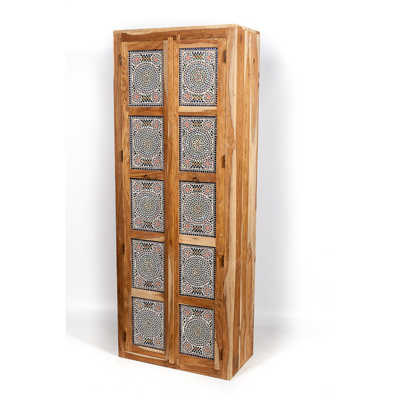 2 deurs kast van sheesham hout met gekleurde mozaïek panelen - 180 cm hoog