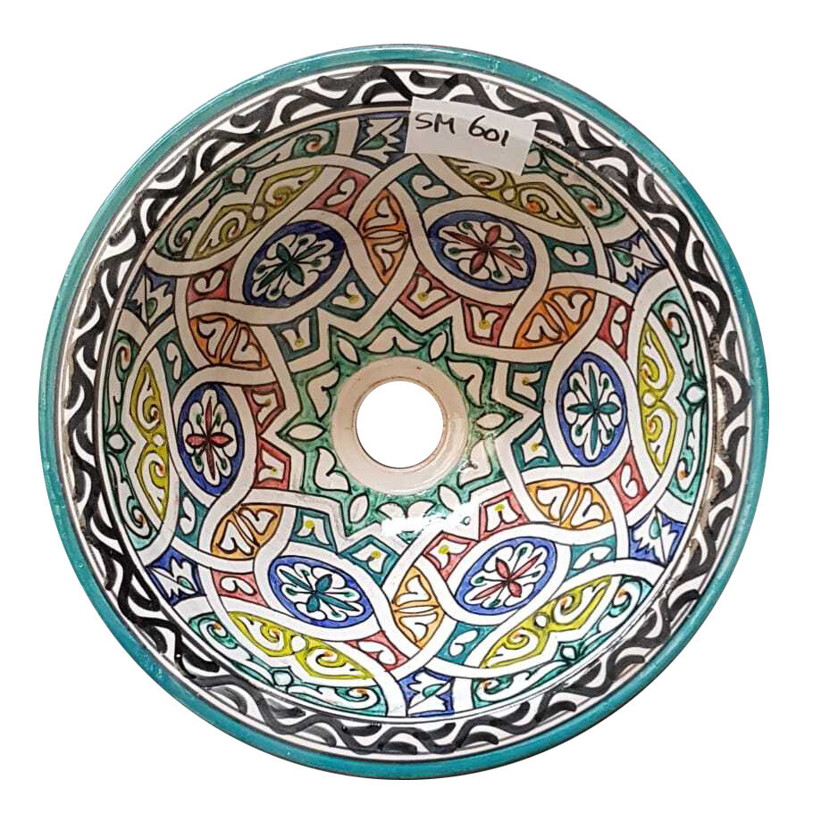 Marokkaanse waskom SM601 - aardewerk (opbouw) wasbak uit Fez - Ø 30 cm