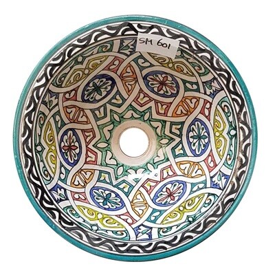 Marokkaanse waskom SM601 - aardewerk (opbouw) wasbak uit Fez - Ø 30 cm