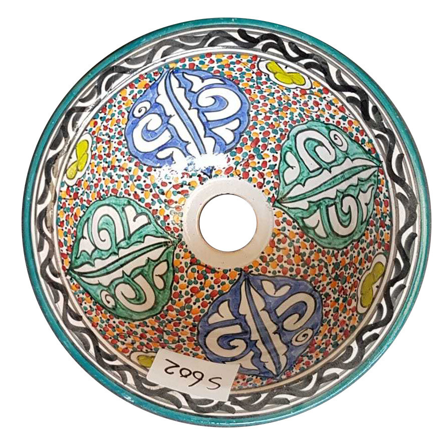 Marokkaanse waskom &quot;S602&quot;- aardewerk (opbouw) wasbak uit Fez - Ø 25 cm