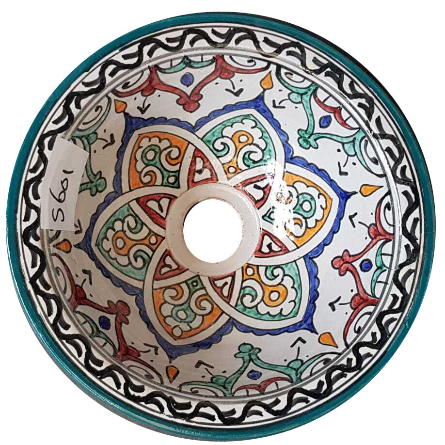 Marokkaanse waskom "S601"- aardewerk (opbouw) wasbak uit Fez - Ø 25 cm