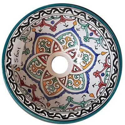 Marokkaanse waskom &quot;S601&quot;- aardewerk (opbouw) wasbak uit Fez - Ø 25 cm