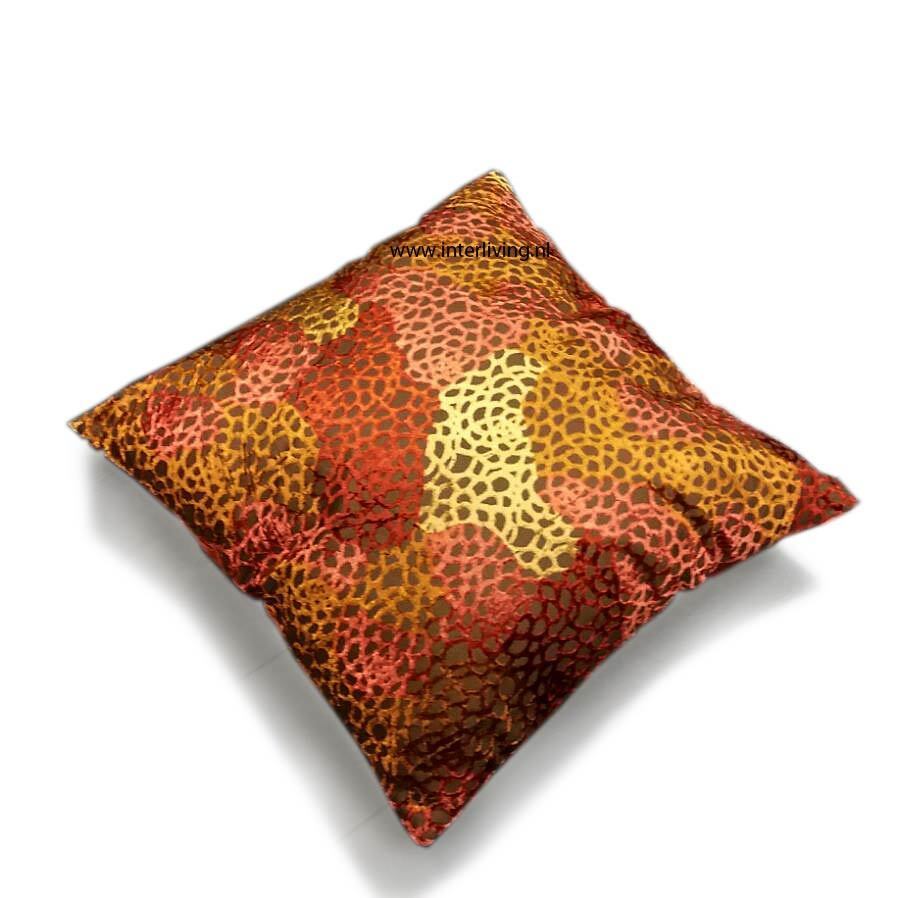 groot sierkussen in warme tinten - panter motief - velvet patchwork - 60 * 60 cm