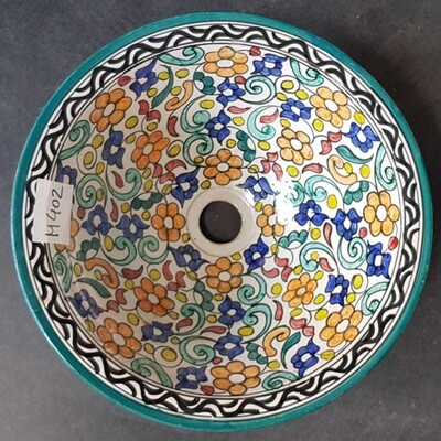 Marokkaanse waskom kleurrijk bloemen patroon - M402 -  aardewerk (opbouw) wasbak uit Fez - Ø 35 cm met gekleurde patronen