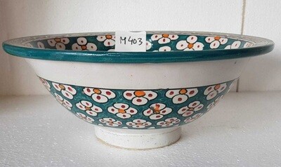 Marokkaanse waskom met bloemen patroon - M403 -  aardewerk (opbouw) wasbak uit Fez - Ø 35 cm met gekleurde patronen