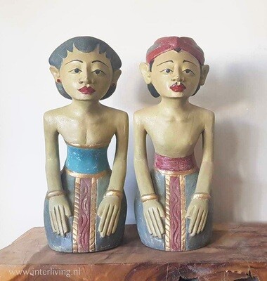 Loro Blonyo: houtsnijwerk van man en vrouw (cadeau-set) - onafscheidelijk stel of bruiloftspaar - 51 cm hoog
