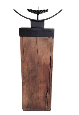 houten kandelaar  van oude spoorwegbiels - rechthoek model -  uit Thailand -  kandelaar van zwart metaal - landelijke stijl - 85 cm