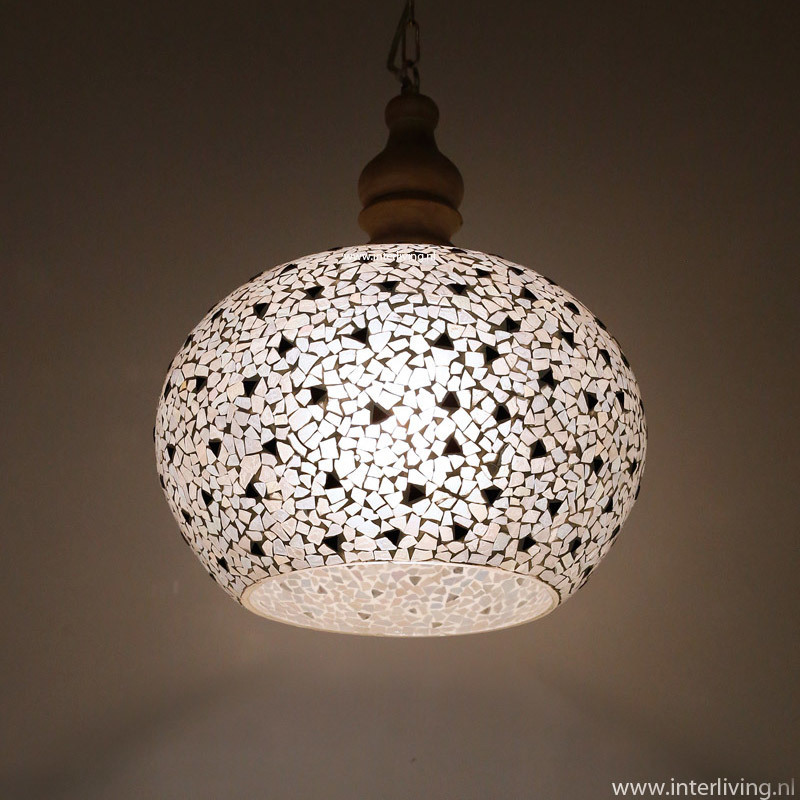 Open Hanglamp broken glass glasmozaïek met massief hout - Ø 30 cm
