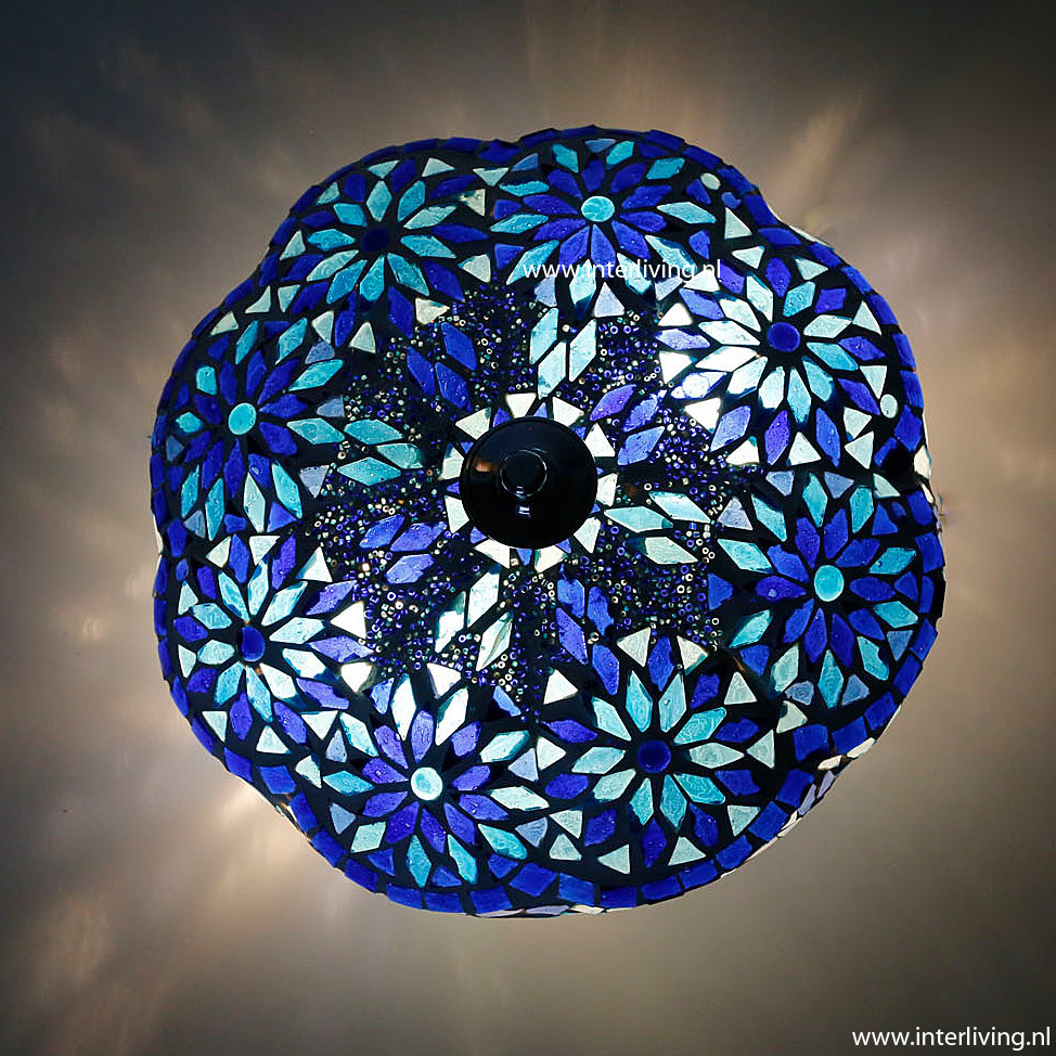 plafonnière mozaïek met kralen -  turks design 25 cm - blauw - pompoen model