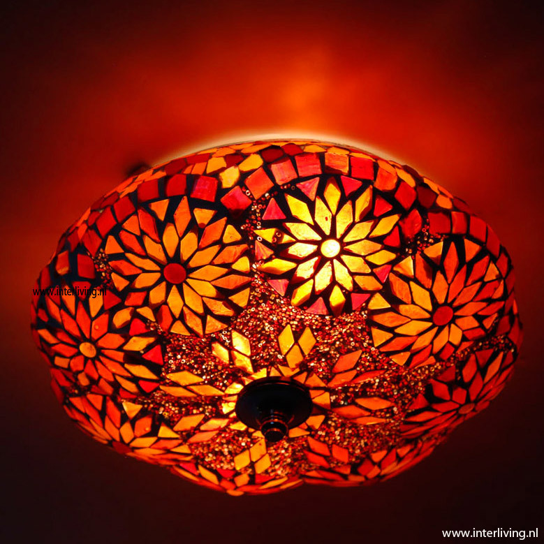 plafonnière mozaïek & kralen rood oranje turkish design Ø 25 cm - model pompoen