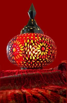 Tafellamp pompoen glasmozaïek turkish design rood- oranje