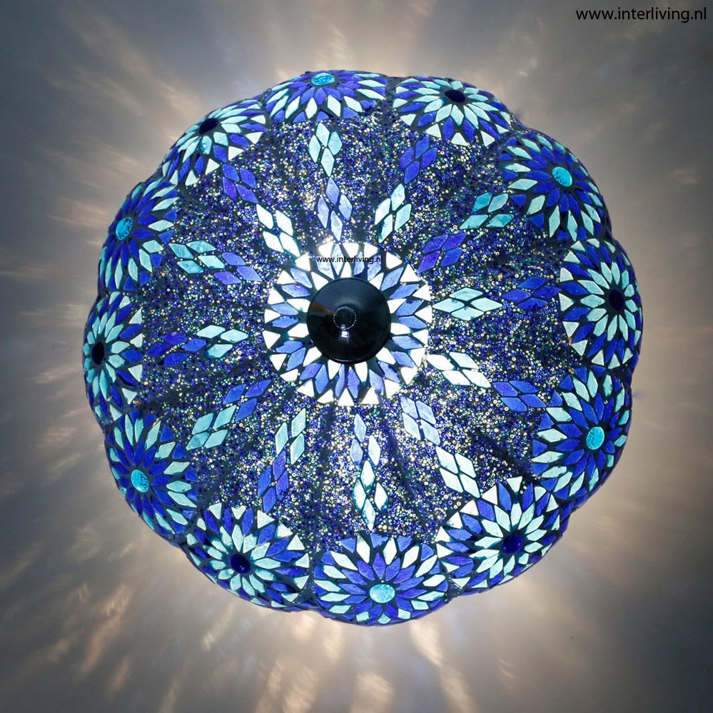 plafonnière mozaïek met kralen -  turks design Ø 36 cm - blauw - pompoen model