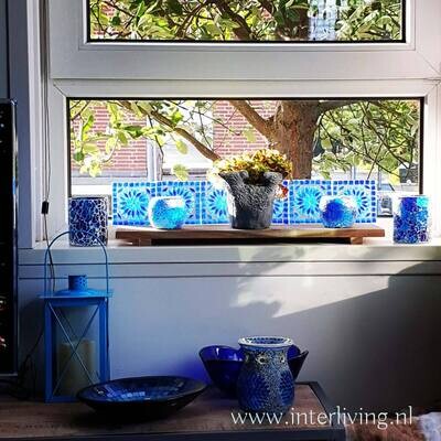 onderzetters - handgemaakt van glasmozaïek- extra groot - blauw - Turks design