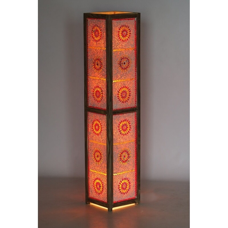 vloerlamp kralen & mozaïek rood- oranje / hout unfinished 120 cm