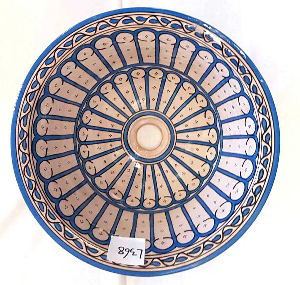 Marokkaanse waskom met mooie blauwe tint -  L368 - aardewerk (opbouw) wasbak uit Fez - Ø 40 cm