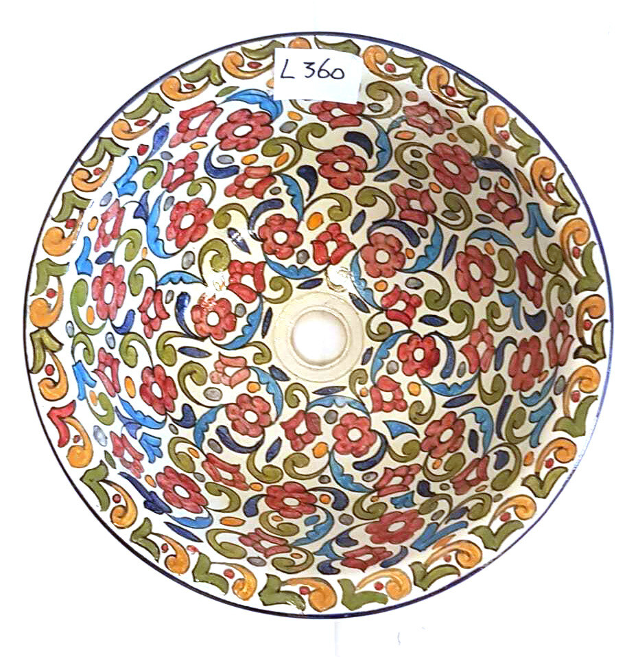 Marokkaanse waskom met bloemen patroon "L360" - aardewerk (opbouw) wasbak uit Fez - Ø 40 cm