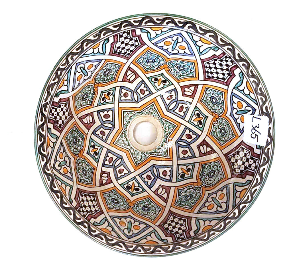 Marokkaanse waskom - kleurrijk -  &quot;L365&quot; - aardewerk (opbouw) wasbak uit Fez - Ø 40 cm