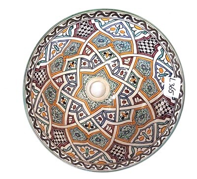 Marokkaanse waskom - kleurrijk -  &quot;L365&quot; - aardewerk (opbouw) wasbak uit Fez - Ø 40 cm