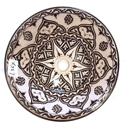Marokkaanse waskom zwart/wit -  (nr L367) - aardewerk (opbouw) wasbak uit Fez - Ø 40 cm