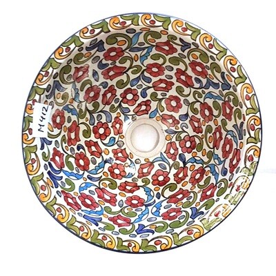 Marokkaanse waskom "Fonteinkom Fez" bloemen motief "M412" - medium model rond - aardewerk (opbouw) wasbak Ø 35 cm