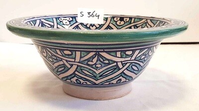 Marokkaanse waskom "S364"- aqua/blauw - aardewerk (opbouw) wasbak uit Fez - Ø 25 cm
