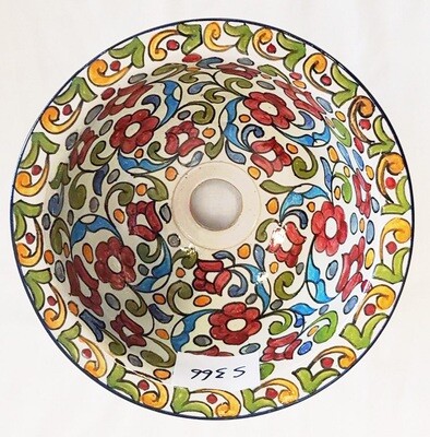 Marokkaanse waskom &quot;S366&quot;- bloemen patroon - aardewerk (opbouw) wasbak uit Fez - Ø 25 cm